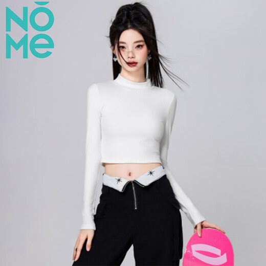 NOME bottoming shirt for women 2026 early spring new style short high collar, inner and outer wear, navel-baring bottoming long sleeves, black M
