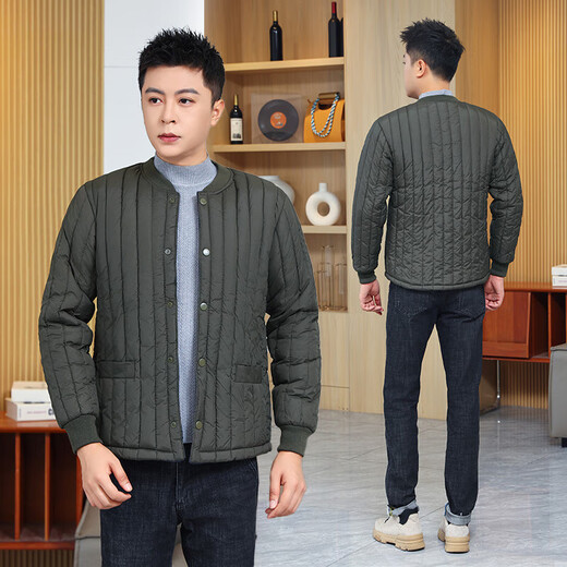 Men's velvet thickened lining cotton coat popular large size cotton coat autumn and winter base layer small cotton jacket warm short jacket military green lining natural velvet 5XL 160-180Jin Jin is equal to 0.5 kg
