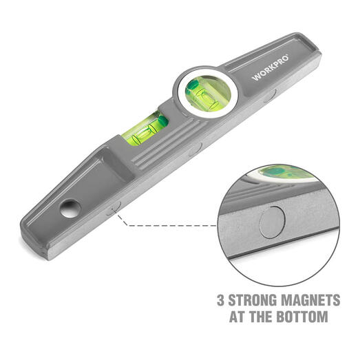 WORKPRO 3-piece level set 22/40/60cm metal level magnetic bubble lightweight