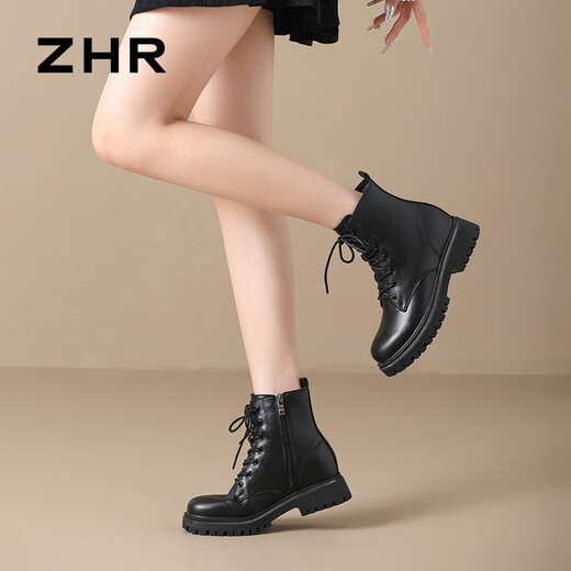 ZHR Martin boots women's autumn and winter retro British boots women's fashion versatile plus velvet short boots women ES08A black 38
