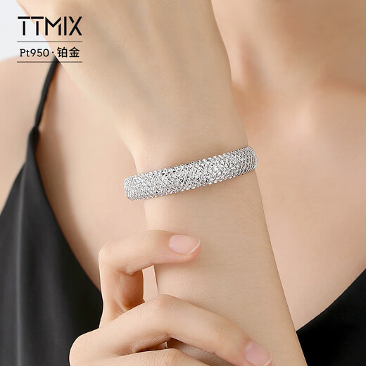 TTMIX Brilliant Starlight Platinum Bracelet PT950 Platinum Temperament Fashion Bracelet Wire Bracelet Birthday Gift 56mm Weight 15.26g Width 10.1mm