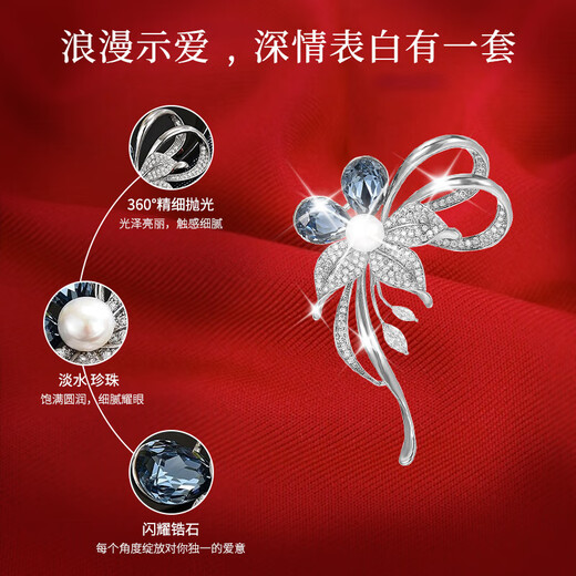 Ancient brooch, high-end women's exquisite niche corsage gift box, light luxury and elegant pin, silk scarf buckle birthday gift for women, practical blue crystal one-week brooch three-piece gift box set