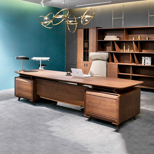 KOQUMGE solid wood boss desk and chair combination president table new Chinese style executive desk simple modern chairman table furniture 2.8 meters boss table + boss chair