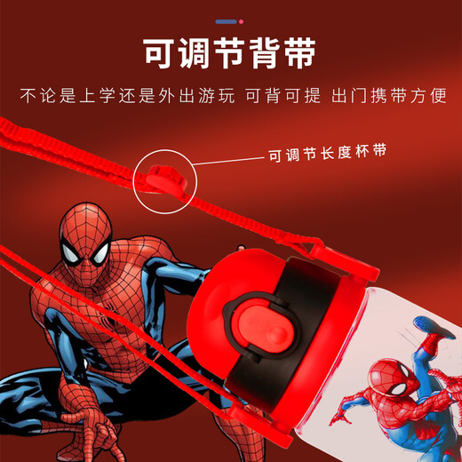 Disney (Disney) Kinderwasserbecher mit Strohkindern und Lecksof-Direkt-Trinkbecher-Becher-Sommer-Plastikbecher Dual-Purple-Student Outdoor Sports 520 ml 5012 Spider-Man Red Double Cover Model