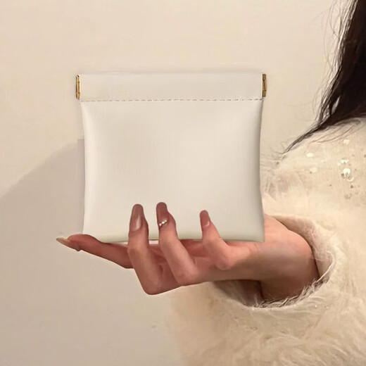 Portable storage bag lipstick red packet data cable storage bag cosmetic bag portable automatic sealing shrapnel bag wallet waterproof PU shrapnel storage-large white