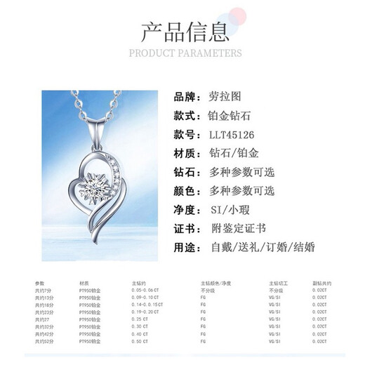 LAOLATU 999 platinum necklace for women PT950 platinum heart with you pendant Chinese Valentine's Day confession gift for girlfriend and wife PT950 platinum diamond pendant 9+4 points real diamond PT950 platinum ingot chain (as shown in the picture)