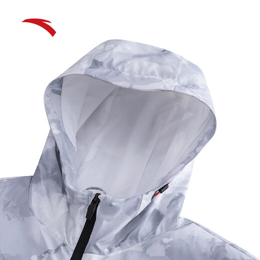 ANTA Water Repellent Jacket丨Woven Sports Top Men's Winter Hooded Jacket Top 152447617N Pure White/All-over Print-3 L (Male 175)