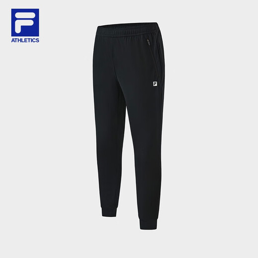 斐乐（FILA）官方男子针织高弹力凉感裤夏基础简约收口运动健身长裤 深黑-BK L