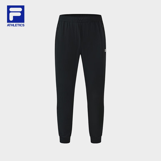斐乐（FILA）官方男子针织高弹力凉感裤夏基础简约收口运动健身长裤 深黑-BK L
