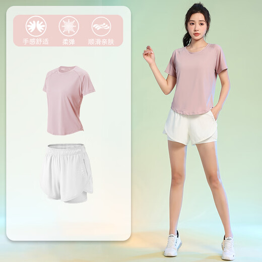 
Hui Geer PHIGEER summer thin outdoor sports suit for women's fitness loose slimming yoga suit short-sleeved elastic quick-drying running suit purple two-piece set L