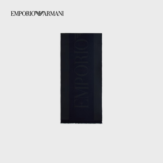 Emporio Armani/Armani offizielles Flaggschiff Herren Voller Wollschalststil Zwei-Farben-Logo Jacquard Quastenschal 17435-Naval Blau/Asphalt All Size