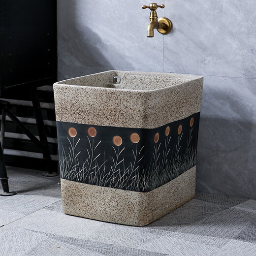 TVboop sunflower mop pool outdoor courtyard ceramic mop pool home balcony bathroom square wash mop pool mop pool three-piece set D