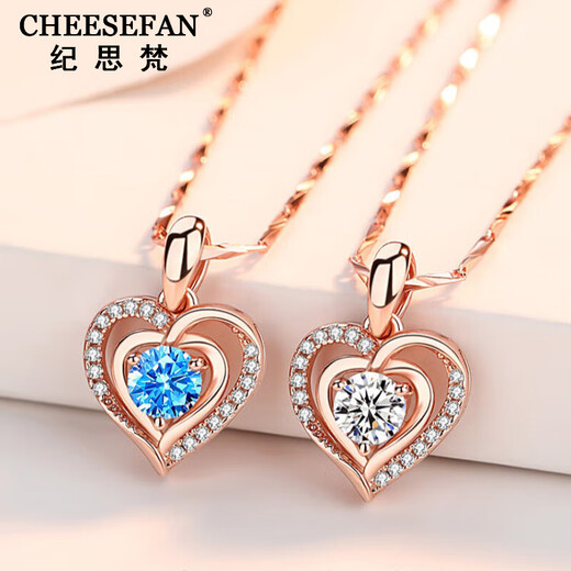 Ji Sifan Light Luxury Heart of the Ocean Necklace Women's Fashion Love Clavicle Chain Birthday Gift for Wife Chinese Valentine's Day Elegant White Rose Gold-Heart of the Ocean