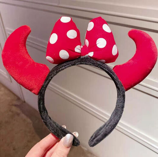Mengyi New Year Red Cute Ox Horn Headwear Year of the Ox Headband Cow Hairpin Cartoon Calf Accessories Face Wash Headband Hair Accessories for Women Coffee Horns + Ears