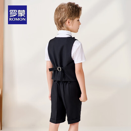 罗蒙儿童西装套装演出服花童礼服中大童钢琴英伦 黑色套装 130