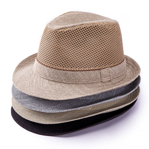 Middle-aged and elderly hat men summer top hat sun hat cool hat casual outdoor mesh summer dad breathable straw hat grey 56 cm
