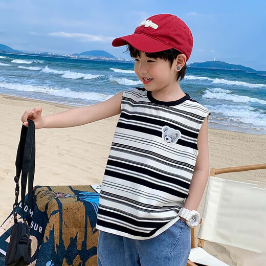 Zuoxi Jungen Weste Sommer dünne Kinder ärmellose T-Shirt 2025 Neue Sportweste Big Kinder Sommer Wear Color Bar 140