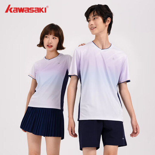 Kawasaki Kawasaki Badminton Uniforme for Women Professional Sports Short à manches rond T-shirt à séchage rapide B2977 Micro-graphe Purple L