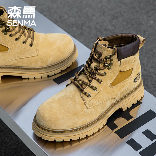 Semir Martin Boots Мужская высокая версия подлинная кожаная осень и зимняя новая рабочая одежда для женщин для женщин открытые пары не могут победить большие желтые ботинки для женщин желтые коричневые 42 мужчины.