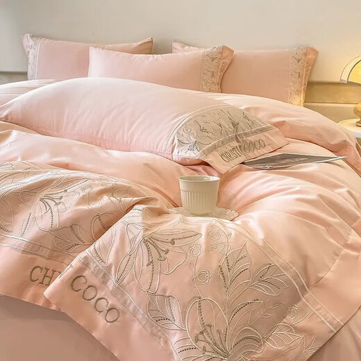 Crystal Home Textiles European Maternal and Infant Long Staple Cotton Four-piece Set Pure Cotton Light Luxury Embroidered Quilt Cover Sheet Sheet Fitted Sheet Full Cotton Upgraded Baby Grade Heavy Embroidery * Starry Blue * Suitable for 1.8m bed Four-piece Set * Quilt Cover 2x2.3m