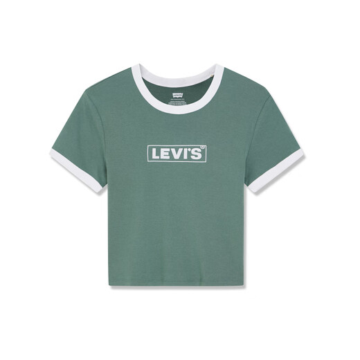 
Levi's summer women's American casual campus style small LOGO printed round neck short-sleeved T-shirt Green A3523-0070 M