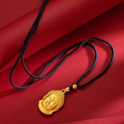 Authentic sand gold copper alloy same style Tathagata Buddha pendant gold color Buddha head necklace men and women necklaces will not fade for a long time, always safe Buddha head pendant + black rope 6.25