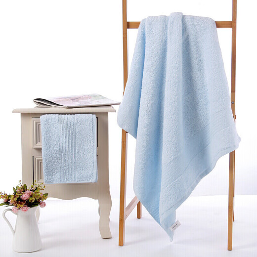 Jinhao Towels Home Textile Class A pure cotton skin-friendly plain color face towel bath towel three-piece set 1 bath towel + 2 towels blue