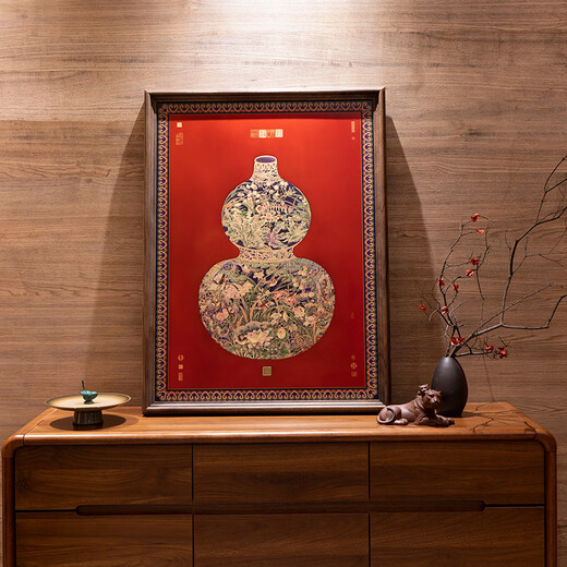 Guge Space Focus Art Entrance Wall Decorative Painting Fulu Linmen Hanging Picture New Chinese Style Gourd Decorative Painting Restaurant Background Wall Round Copper Color Painting Fulu Linmen Store Manager Recommends 600*800mm Black Walnut Solid Wood Picture Frame Copper Color Burning Technology + Brass Painting Core + Package Installation