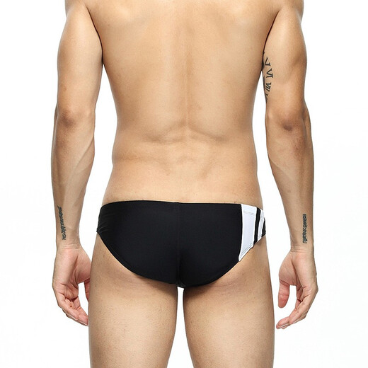 SEOBEAN希宾泳裤男士三角裤青年潮流个性低腰性感温泉泳衣 黑色 M