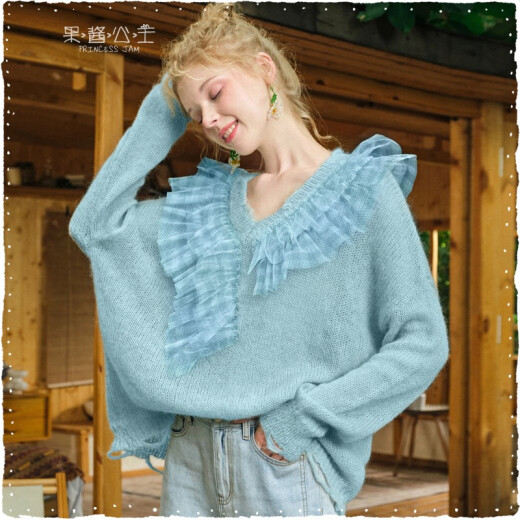 Marmalade Princess 2021 Sweater Women's Spring New Forest Style Sweet Age-Reducing Versatile Playful Top WXM Jingyi Sky Blue One Size/M