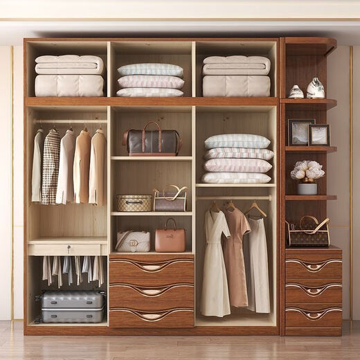 Xianqingyashe solid wood wardrobe bedroom new Chinese style walnut log all solid wood home modern three, four, five and six door combination wardrobe four door wardrobe + dressing table + makeup stool