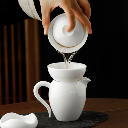Jingdezhen (jdz) Jingdezhen tea set Yueshun white porcelain beauty fair cup tea filter set mutton fat jade porcelain household tea making tea set fair cup 240ml ingot all-porcelain tea drain set