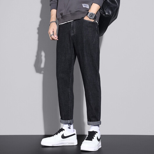 
Xiao Xueling jeans men's summer 2025 new thin pants men's trendy brand straight loose cropped pants versatile men's clothing 6621 black + 6621 black 30