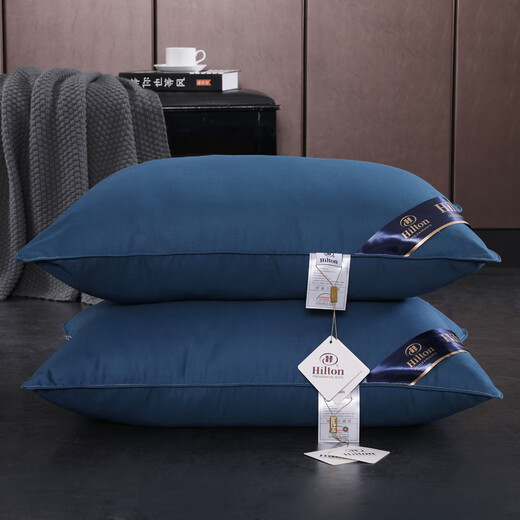 Yukdadi Hilton Down Pillow White Goose Down Pillow Core Five-Star Hotel Pillow Single Men's Pillow Comfortable Imitation Velvet Color Blue (Pair)