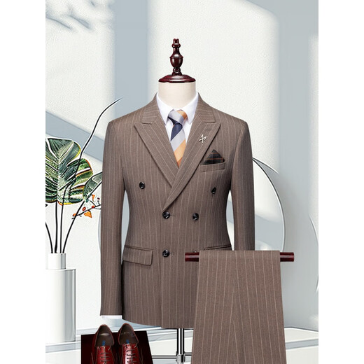 DVHNMK luxury brand men's suit suit men's formal business casual wedding dress double-breasted striped suit dark gray (suit + trousers) ready for delivery M (recommended 95-110 Jin Jin equals 0.5 kg) ready for delivery