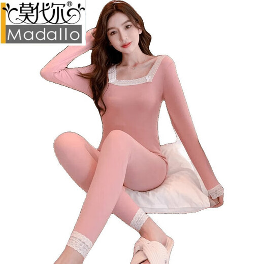 
Modal double-sided German velvet thermal underwear for women with beautiful body slim marks and traces autumn clothes and long pants suit sexy lace base cotton sweater T9901# black S