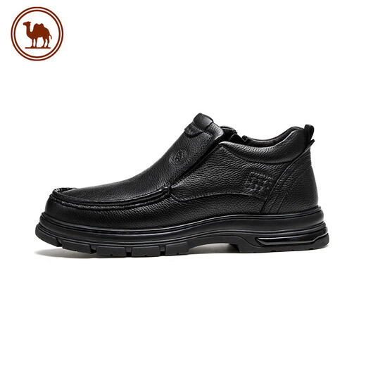 Camel Business Casual Leather Shoes Dad Shoes Genuine Leather Mid-top Men's Loafers P14W211616 Black 40