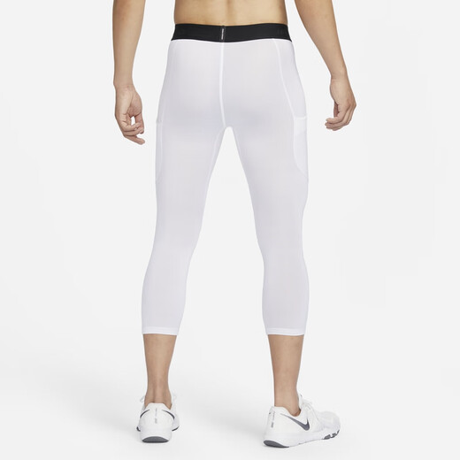 Nike Men's Breathable Tight Training Cropped Pants Winter Weightlifting Quick-Drying Knitted NIKE PRO FB7951 100 White/Black M