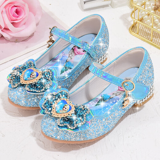 Yunyouli (yunyouli) Aisha Princess Shoes Spring and Autumn New Little Girls High-heeled Crystal Shoes Bow Pink Blue Leather Shoes Children's Shoes Pink Size 29 Inner Length 18.8 cm