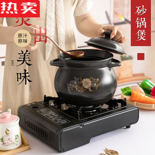 梵昱德国进口品质砂锅炖锅家用燃气煲汤锅陶瓷锅土小号沙锅耐高温熬中 1ml 3892双色花3-5人烧坏换新