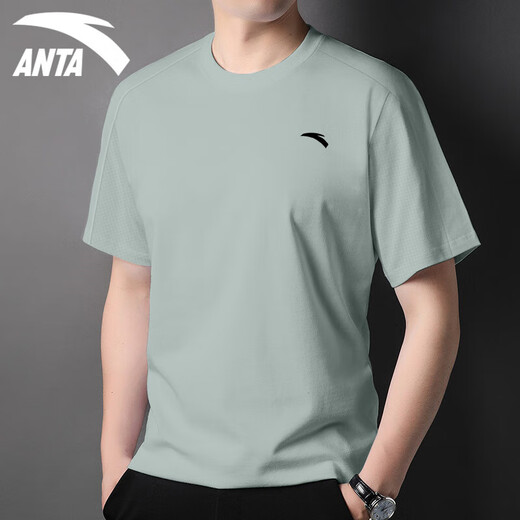 安踏（ANTA）短袖t恤男装夏季轻薄透气冰丝速干衣宽松大码跑步健身休闲运动服 -13豆灰色 L 175