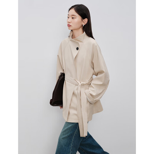 自巧小个子韩版立领风衣外套女2024秋装新款插肩袖百搭上衣长短款 霜杏色短款 XXS (1码)