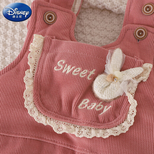 Disney (Disney) baby overalls autumn and winter baby quilted open crotch warm cotton pants for boys and girls a pair of winter casual pants outer pants TU overalls cotton pants pocket bow pink 80 cm