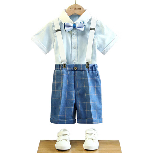 GOKU男童西装套装小主持人夏男孩花童礼服生日帅气英伦儿童走秀演出服 蓝色 150