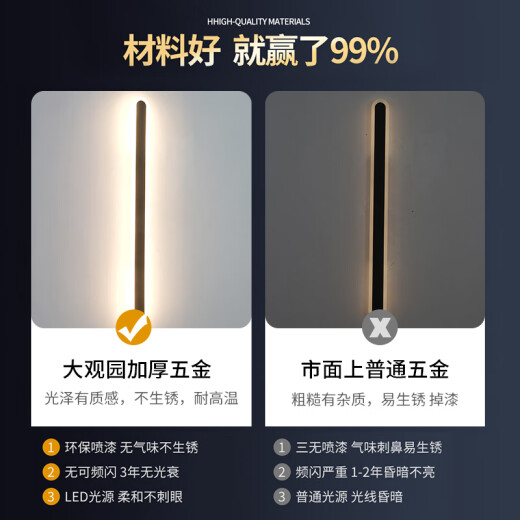 XMSJ户外壁灯极简室外室内长条灯别墅围墙大门壁灯庭院柱子外墙洗墙灯 9227-防雨款9227-60cm-中性光-2