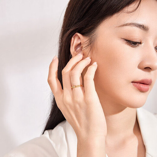 Saturday Fortune (ZLF) 18K gold diamond ring for women, bright diamond inlaid simple square buckle retro ring for girlfriend holiday gift No. 13