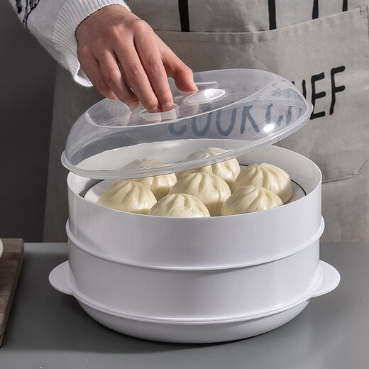 Suitable for Galanz microwave steamer, steamer with lid, steaming box, steaming tray, microwave bowl, used for rice, steamed buns and dumplings heating box, plastic steamer container, large white two-layer (with 1 steaming cloth)