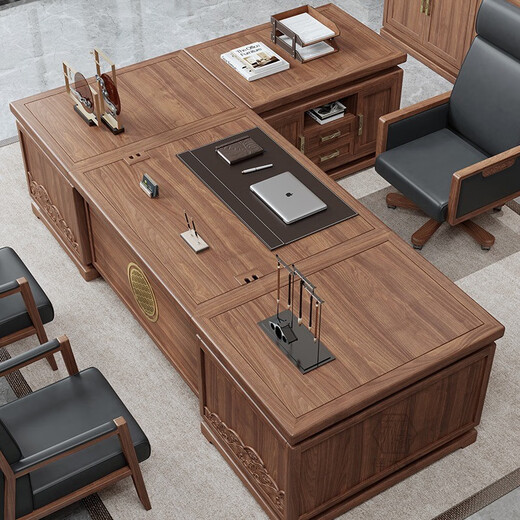 Hanjitang Yuxin Chinese style solid wood boss desk office desk and chair combination atmospheric high-end president table Zen class desk office furniture 2.0 meters boss table