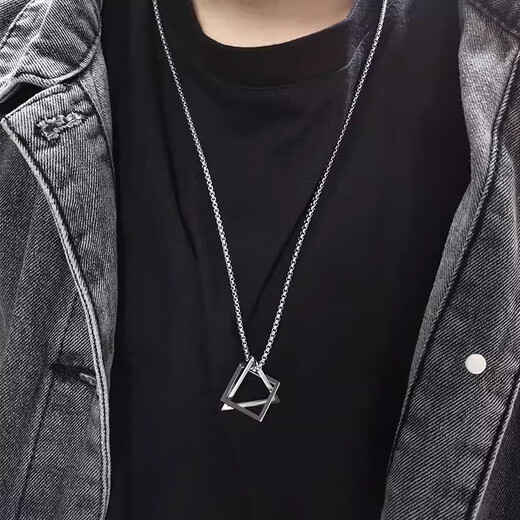 QMXD geometric necklace men's trendy hip-hop boys' pendant necklace women's accessories trendy brand pendant high-end pendant sweatshirt chain geometric necklace