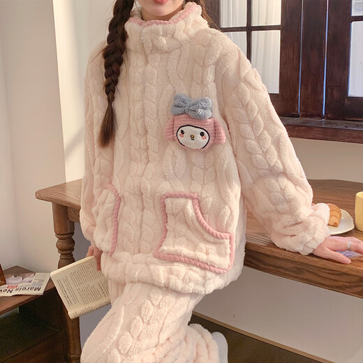 Pajama de terciopelo de Coral Slim y Jiao para mujeres en otoño e invierno, además de terciopelo engrosado 2025 nueva cremallera de dibujos animados de invierno para invierno 3611# M 148-15780-100Jin [Jin equivale a 0.5 kg]